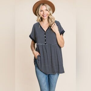 Cotton Bleu by Nu Label Striped Button Front Baby Doll Top